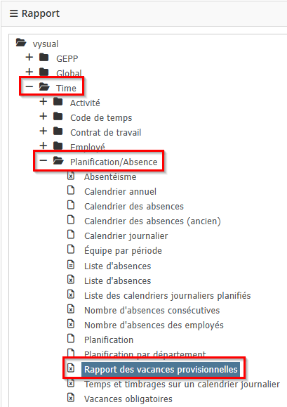 Rapport des vacances provisionnelles